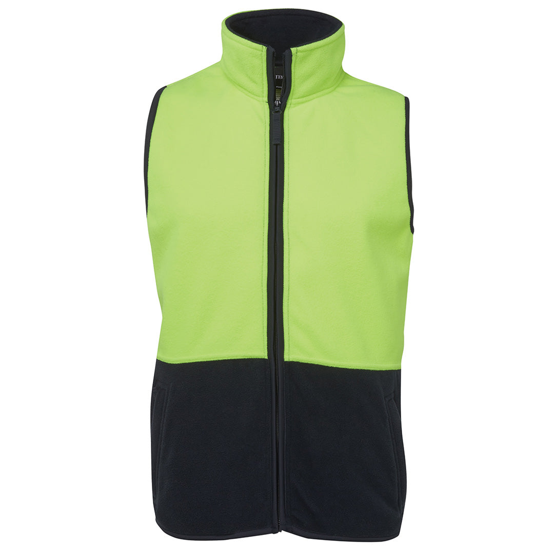 House of Uniforms The Hi Vis Polar Fleece Vest | Adults Jbs Wear Lime/Navy