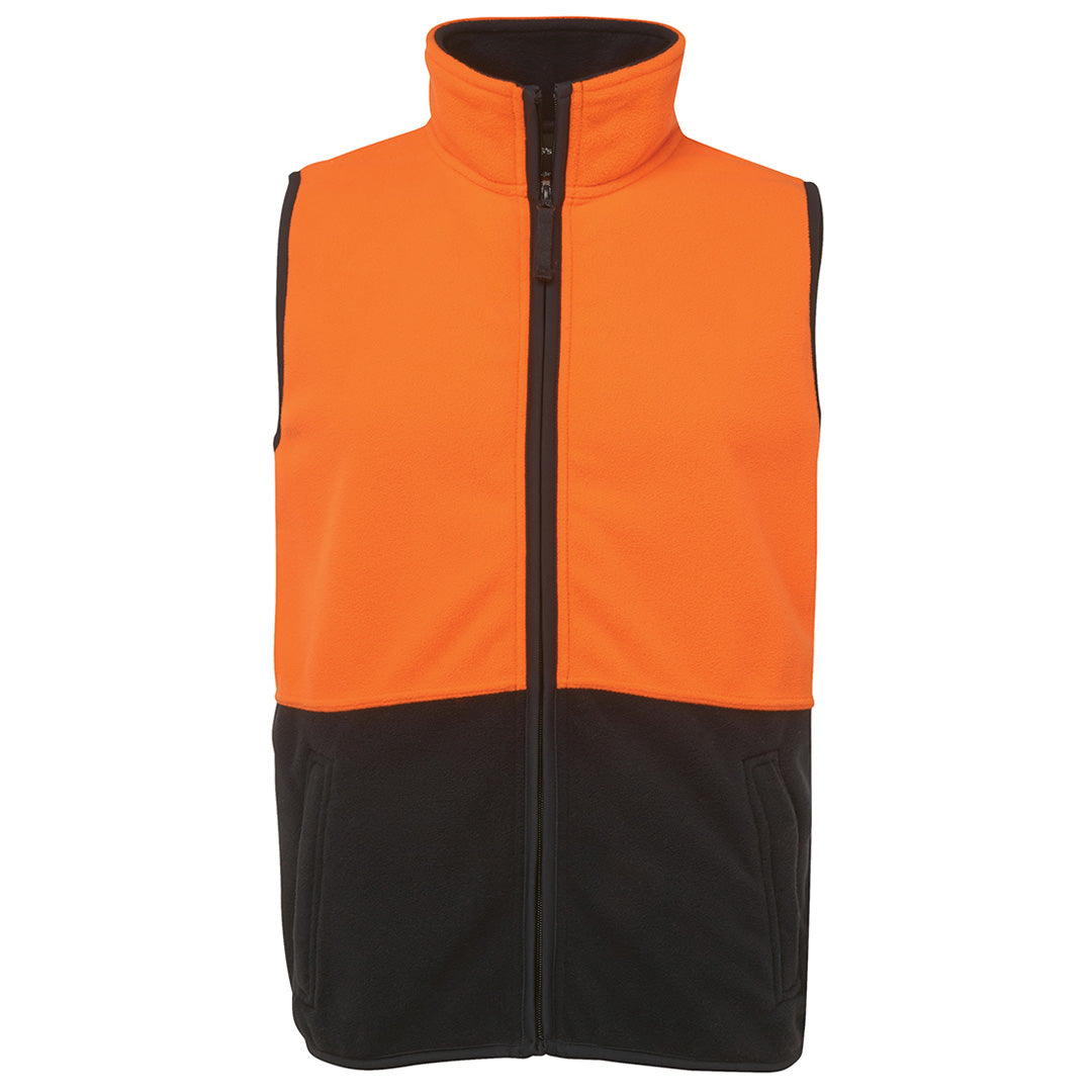 House of Uniforms The Hi Vis Polar Fleece Vest | Adults Jbs Wear Orange/Navy