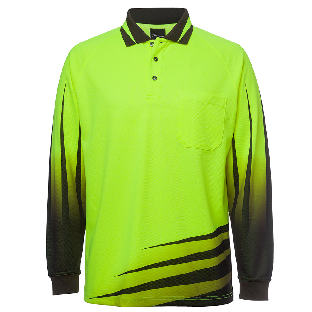 House of Uniforms The Hi Vis Rippa Sub Polo | Long Sleeve | Adults Jbs Wear Lime/Black