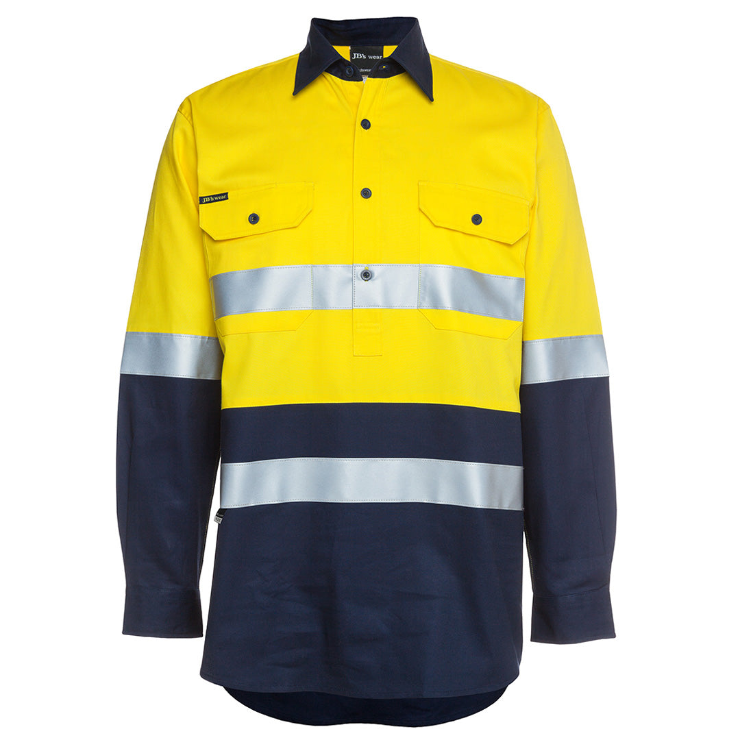 House of Uniforms The Closed Front 190g Hi Vis Day / Night Work Shirt | Long Sleeve | Adults Jbs Wear Yellow/Navy
