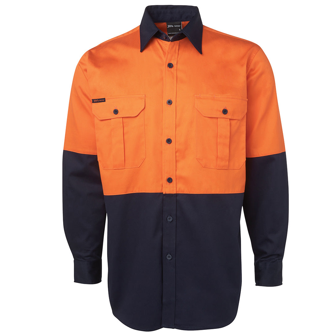 House of Uniforms The Hi Vis 190G Shirt | Long Sleeve | Adults Jbs Wear Orange/Navy
