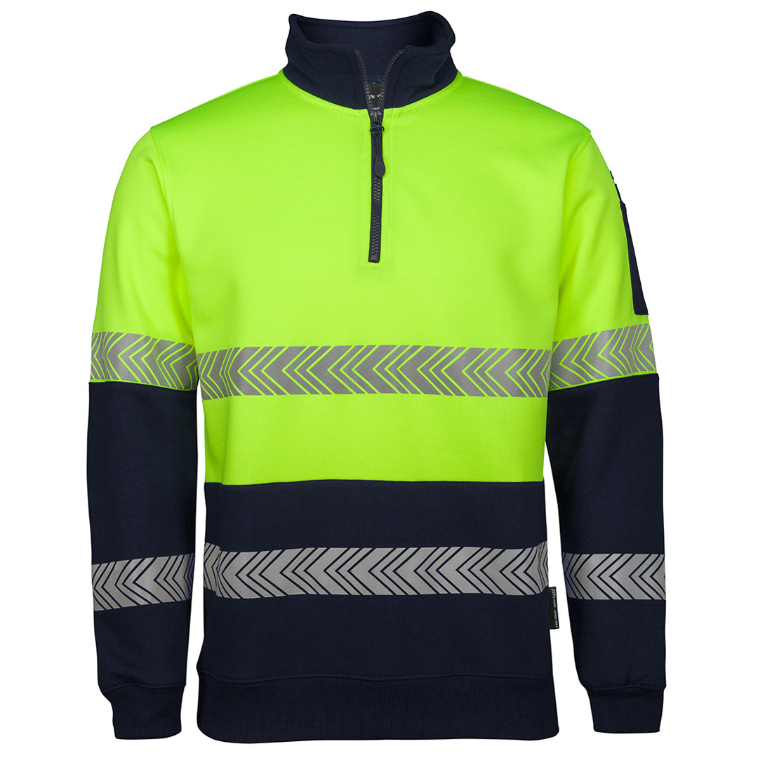 House of Uniforms The Hi Vis Half Zip Segmented Tape Fleece Jumper | Adults Jbs Wear Lime/Navy