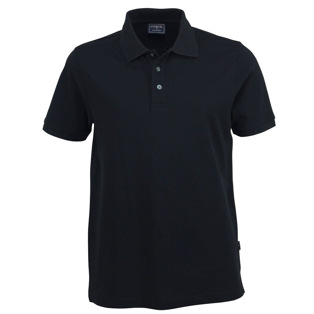 House of Uniforms The Traverse Polo | Mens | Short Sleeve Stencil Black