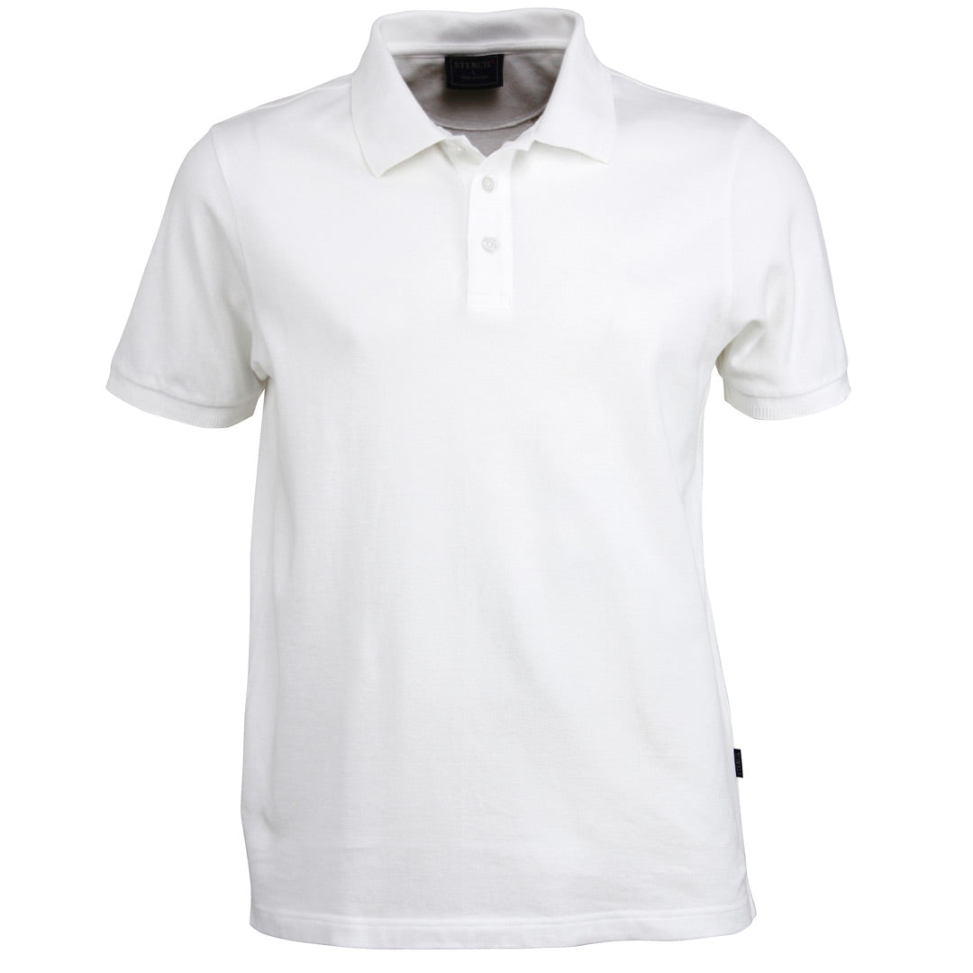 House of Uniforms The Traverse Polo | Mens | Short Sleeve Stencil White