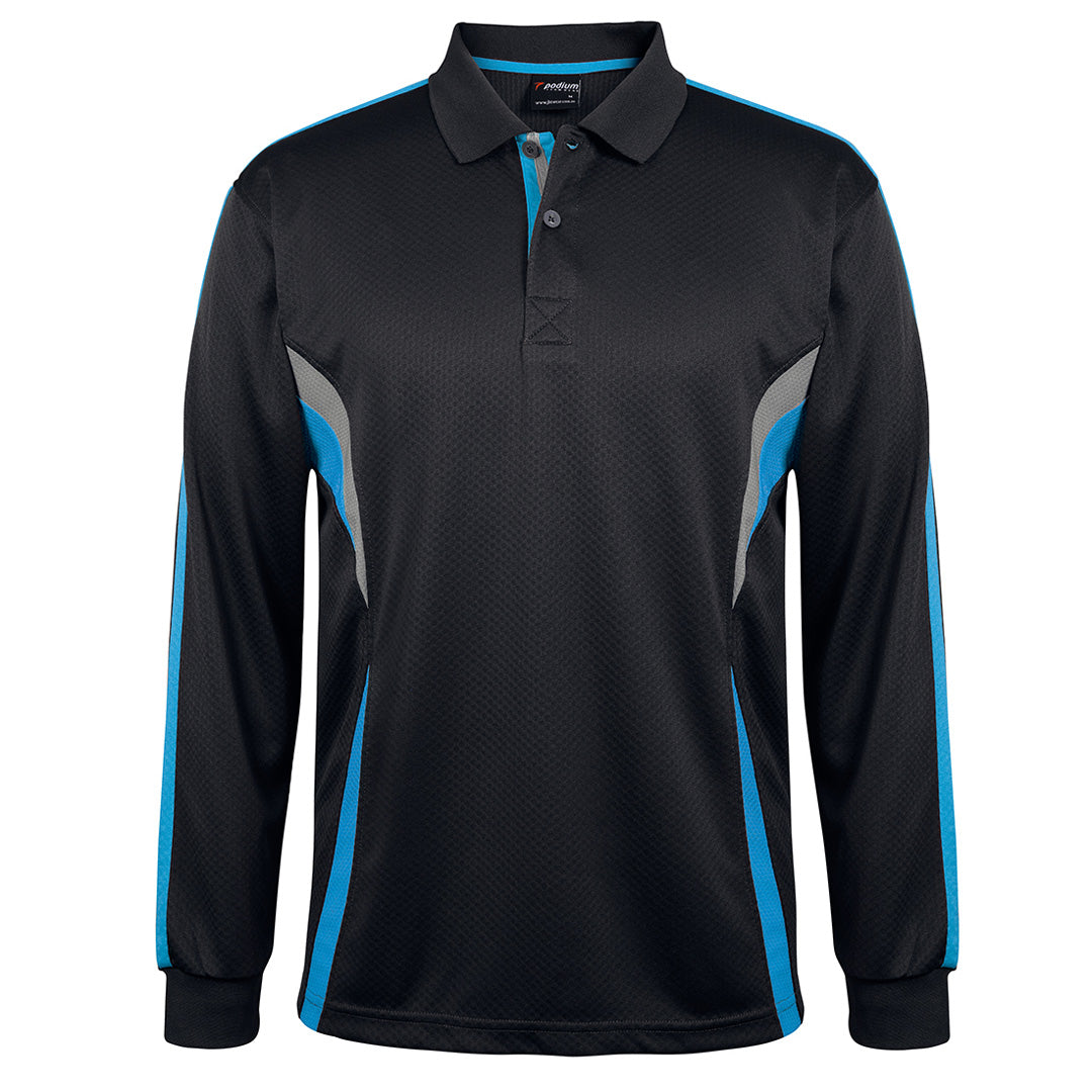House of Uniforms The Jacquard Polo | Long Sleeve | Adults Jbs Wear Black/Aqua