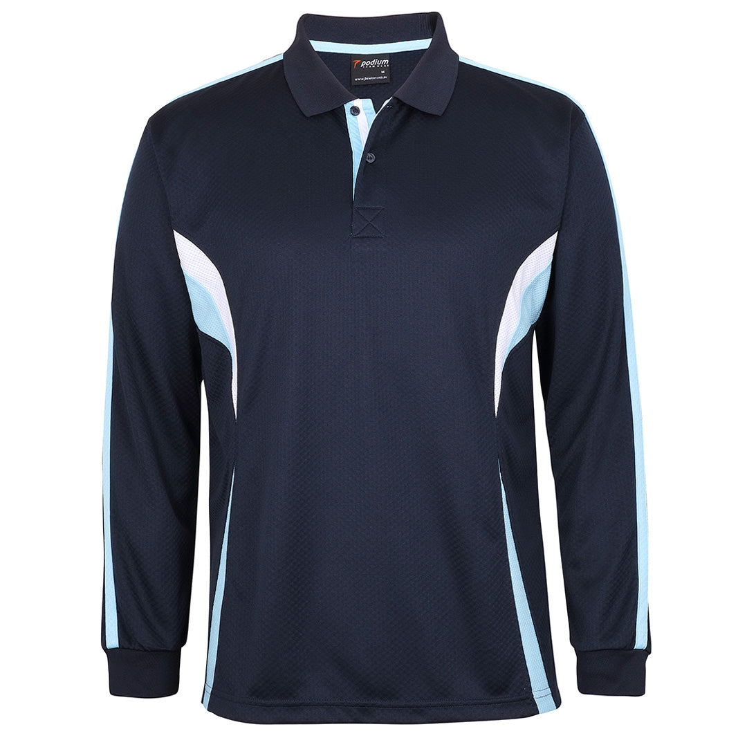 House of Uniforms The Jacquard Polo | Long Sleeve | Adults Jbs Wear Navy/Sky