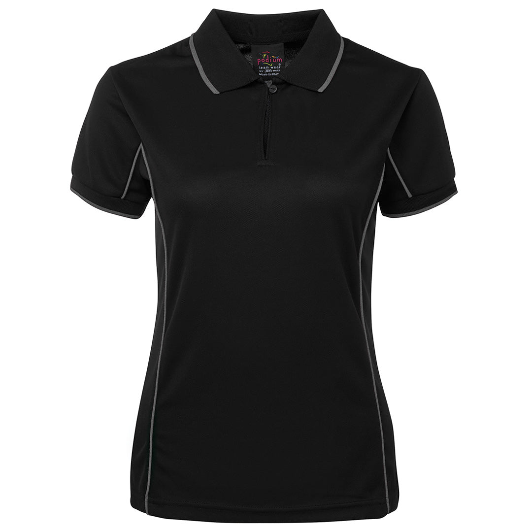 House of Uniforms The Piping Polo | Short Sleeve | Black Base | Ladies Jbs Wear Black/Grey