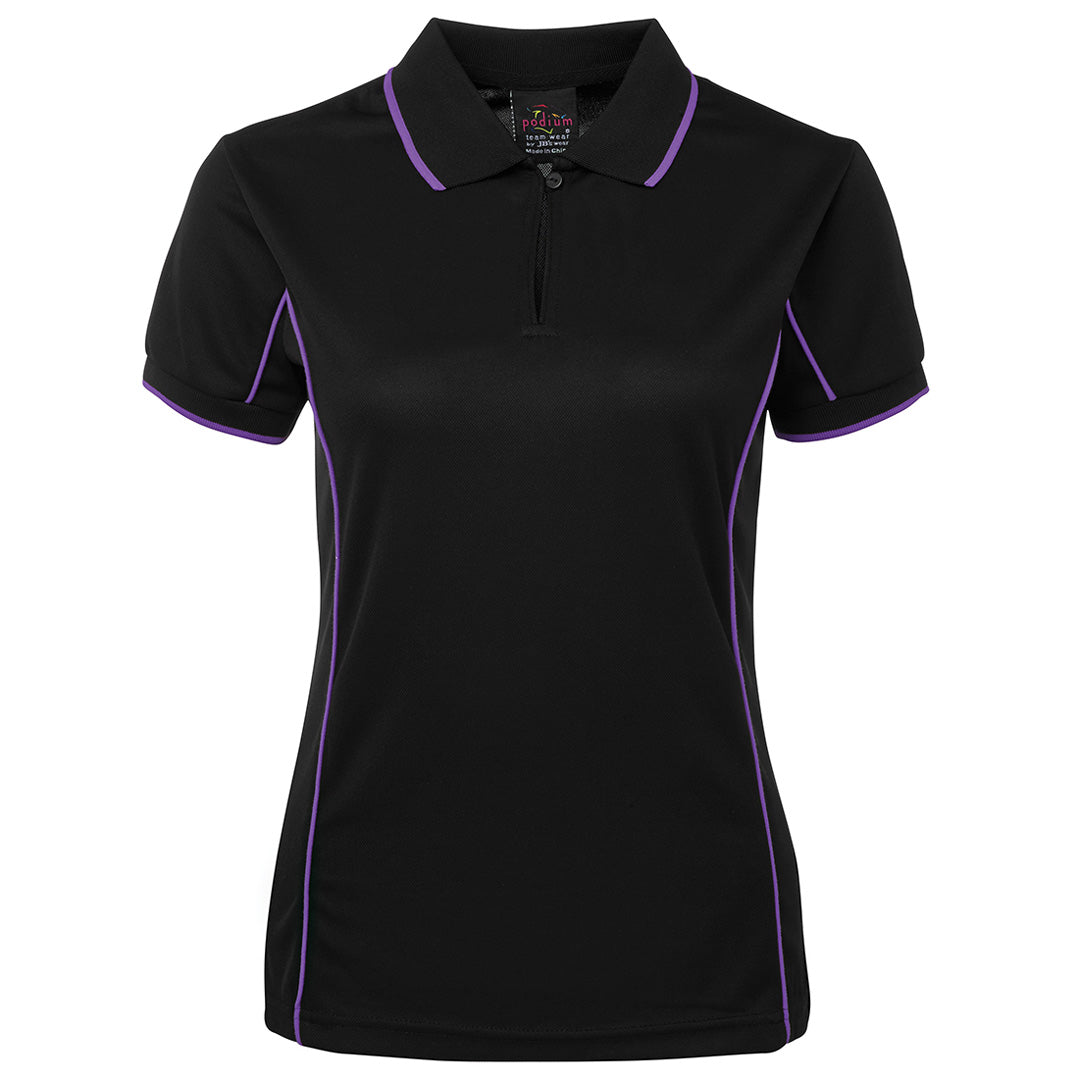 House of Uniforms The Piping Polo | Short Sleeve | Black Base | Ladies Jbs Wear