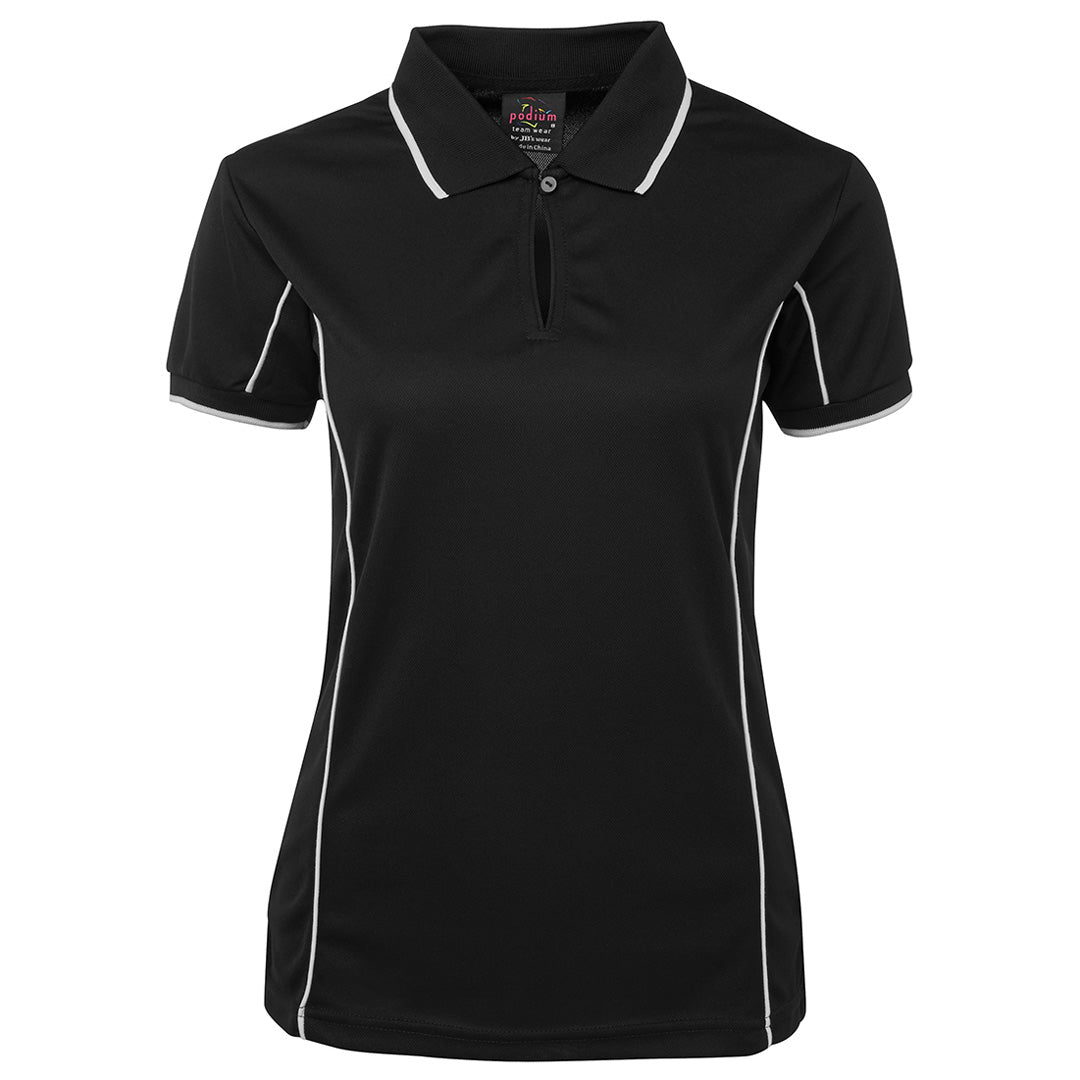 House of Uniforms The Piping Polo | Short Sleeve | Black Base | Ladies Jbs Wear