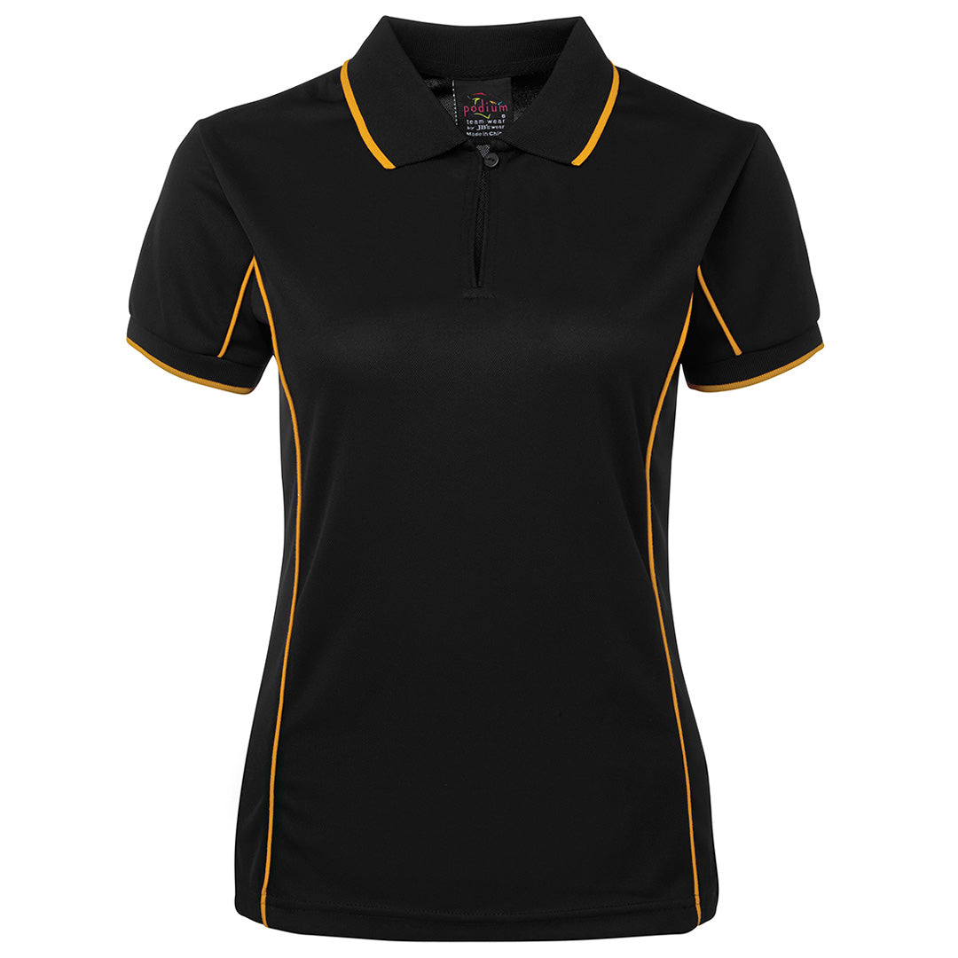 House of Uniforms The Piping Polo | Short Sleeve | Black Base | Ladies Jbs Wear Black/Gold