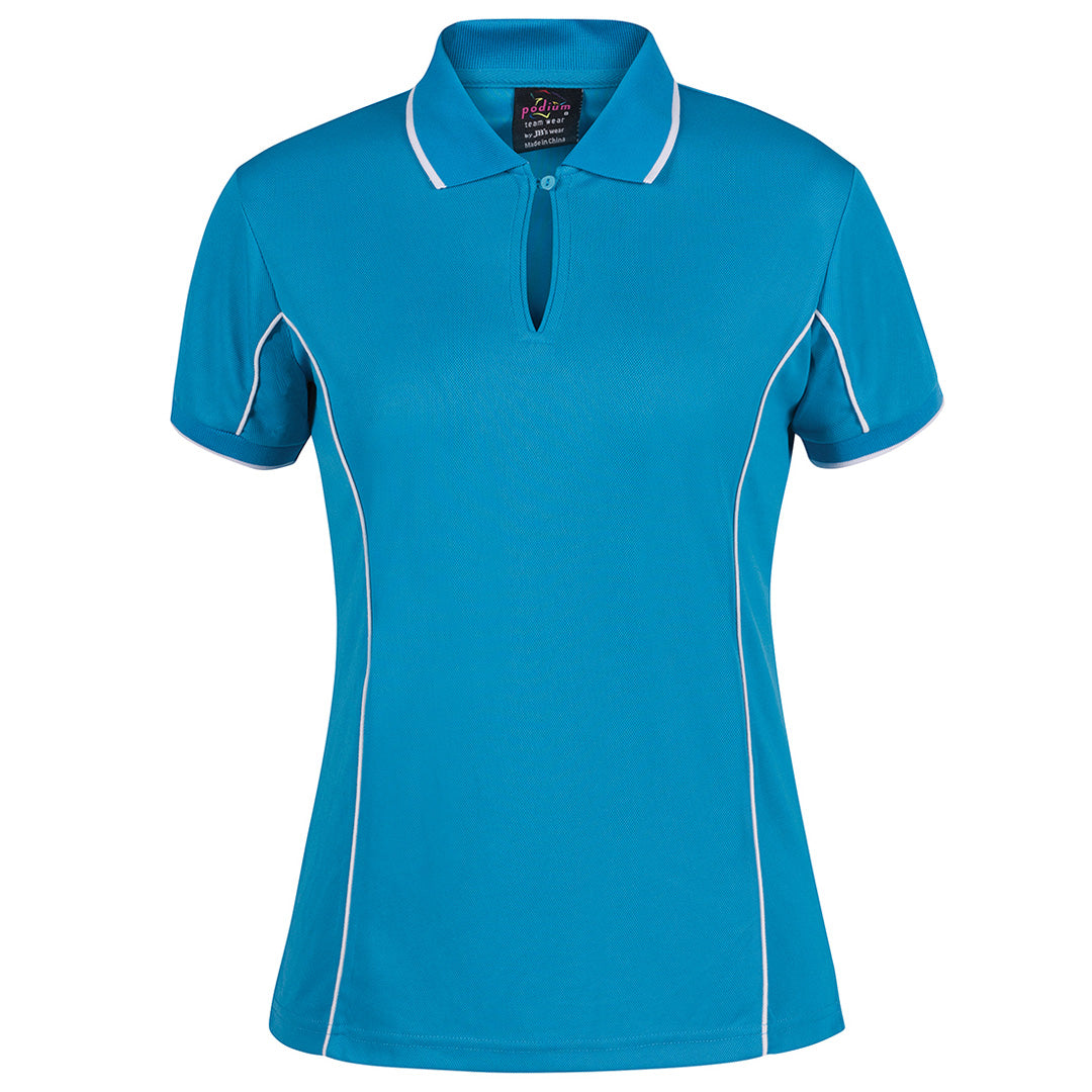 House of Uniforms The Piping Polo | Short Sleeve | Bright Base | Ladies Jbs Wear Aqua/White