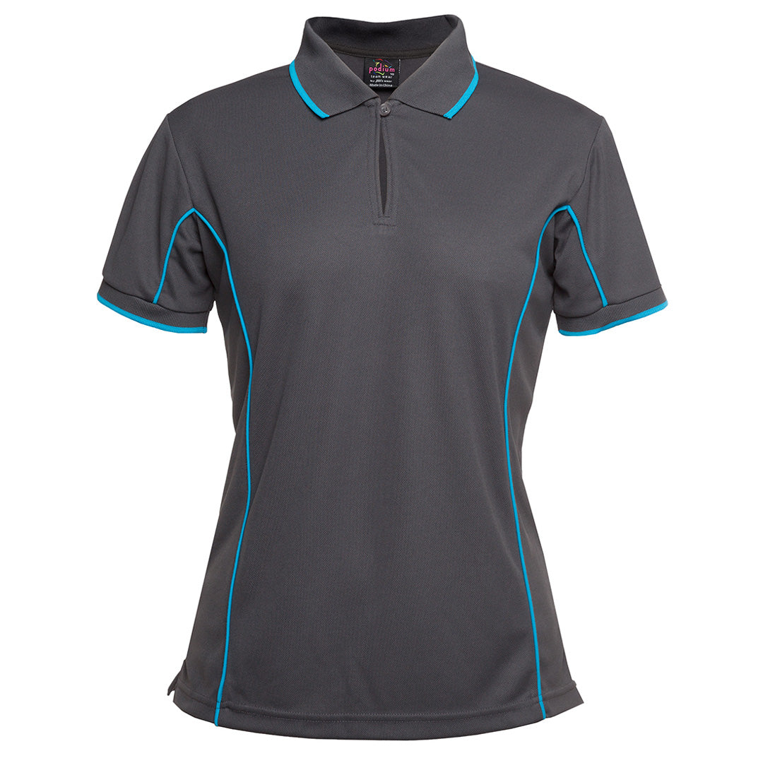 House of Uniforms The Piping Polo | Short Sleeve | Grey Base | Ladies Jbs Wear Charcoal/Aqua