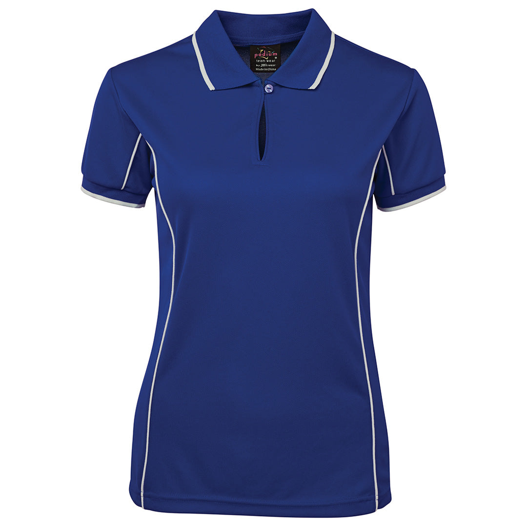 House of Uniforms The Piping Polo | Short Sleeve | Bright Base | Ladies Jbs Wear Royal/White