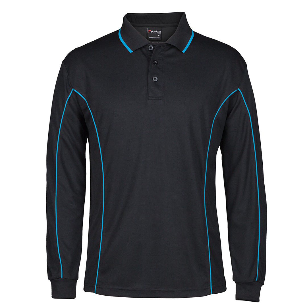 House of Uniforms The Piping Polo | Long Sleeve C1 | Adults Jbs Wear Black/Aqua