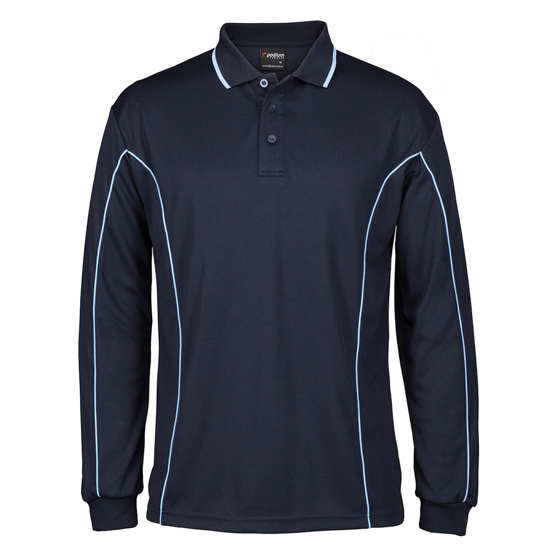 House of Uniforms The Piping Polo | Long Sleeve C2 | Adults Jbs Wear Navy/Light Blue