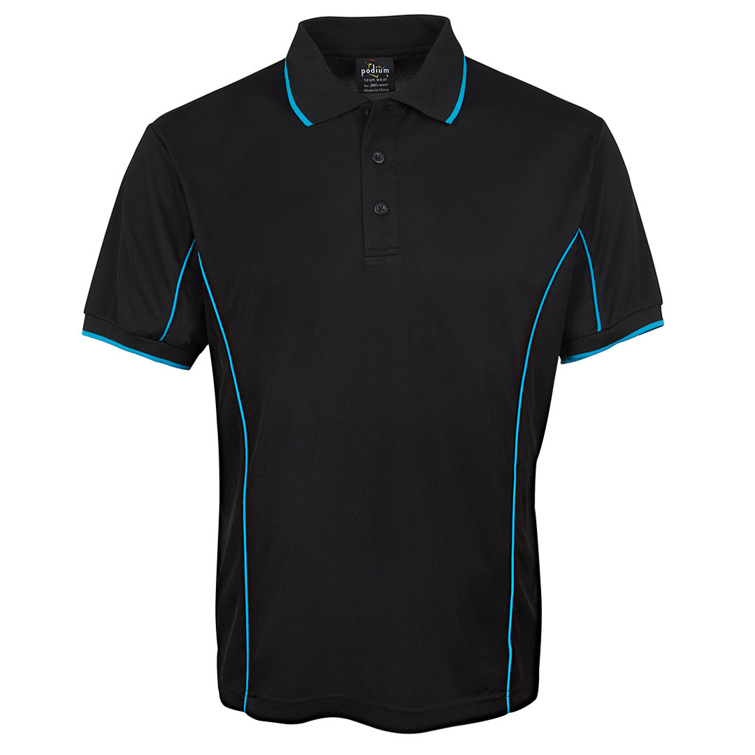 House of Uniforms The Piping Polo | Short Sleeve | Black Base | Adults Jbs Wear Black/Aqua