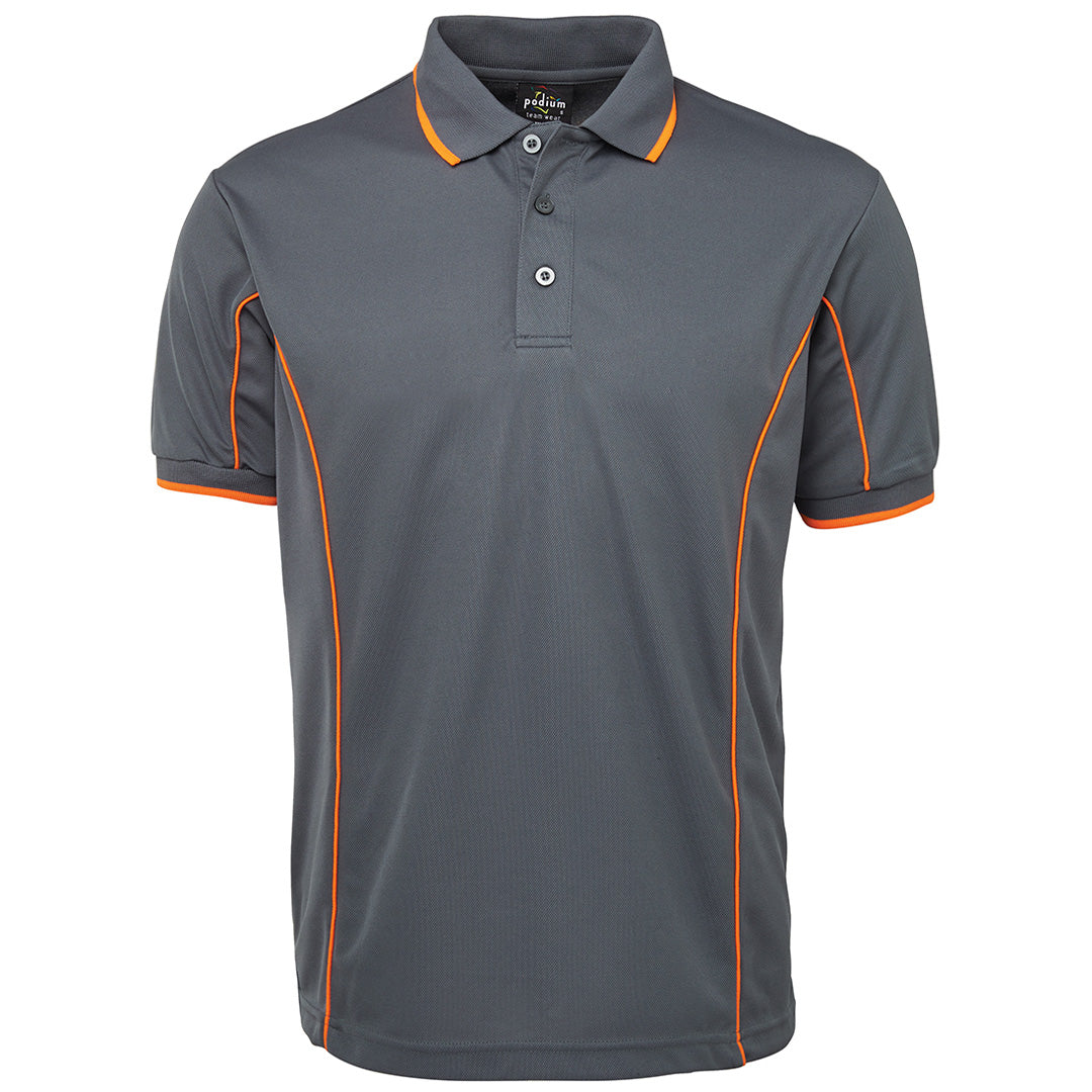 House of Uniforms The Piping Polo | Short Sleeve | Grey Base | Adults Jbs Wear Grey/Orange