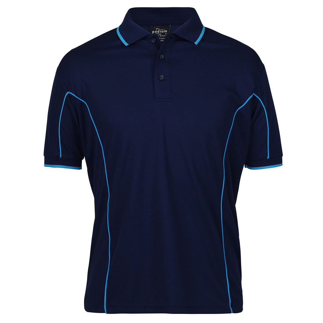 House of Uniforms The Piping Polo | Short Sleeve | Navy Base | Adults Jbs Wear Junior Navy/Aqua