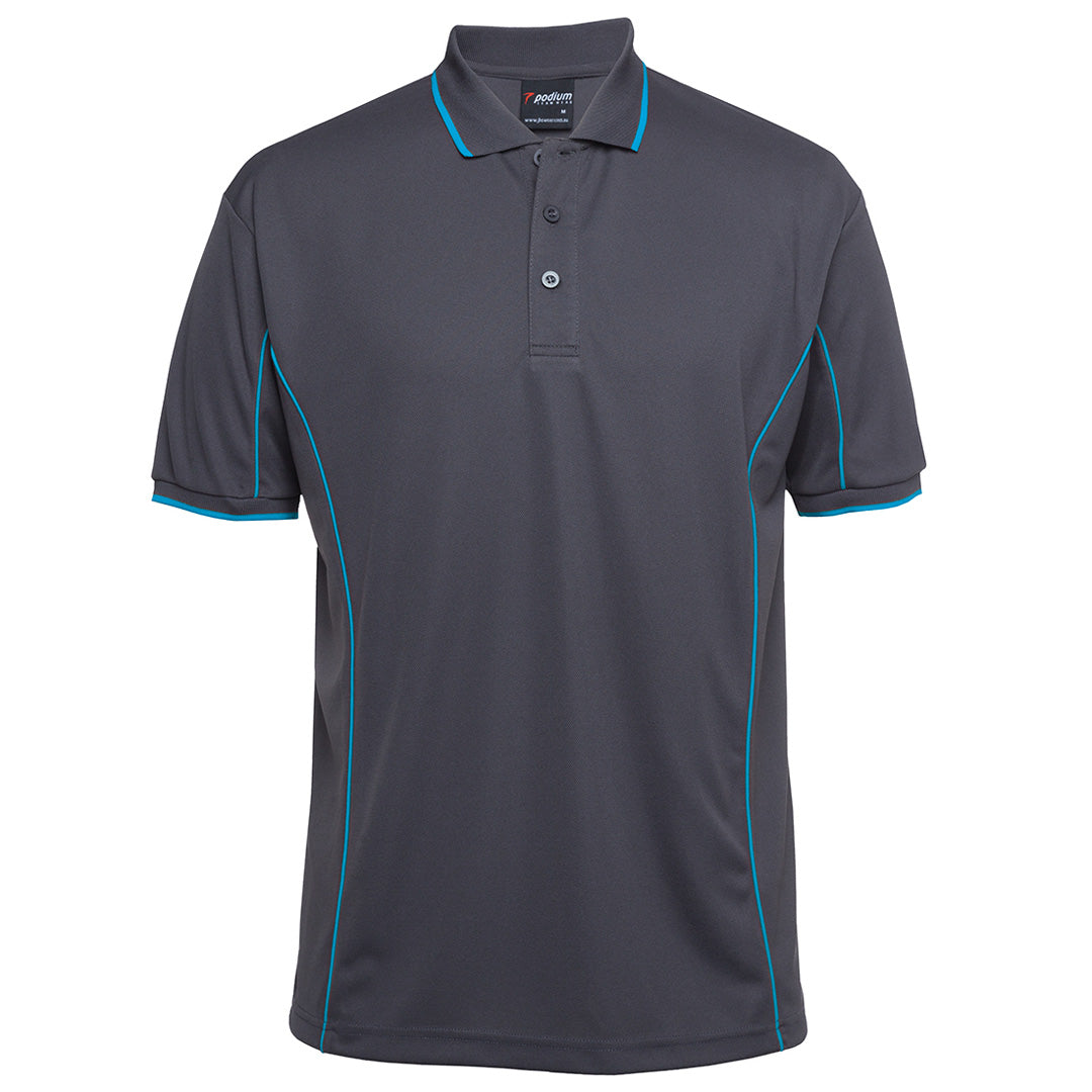 House of Uniforms The Piping Polo | Short Sleeve | Grey Base | Adults Jbs Wear Charcoal/Aqua