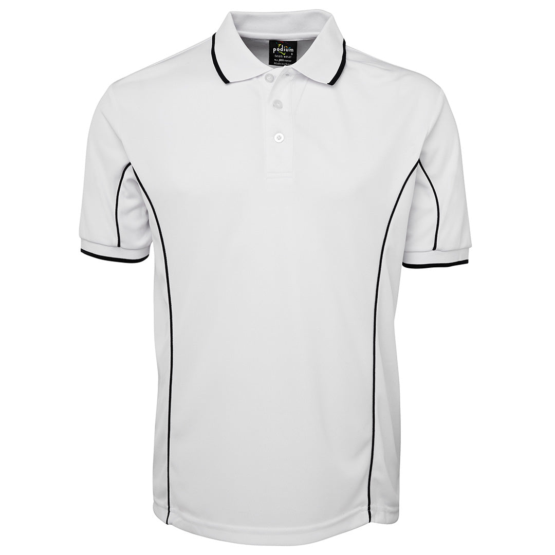 House of Uniforms The Piping Polo | Short Sleeve | Bright Base | Adults Jbs Wear White/Navy