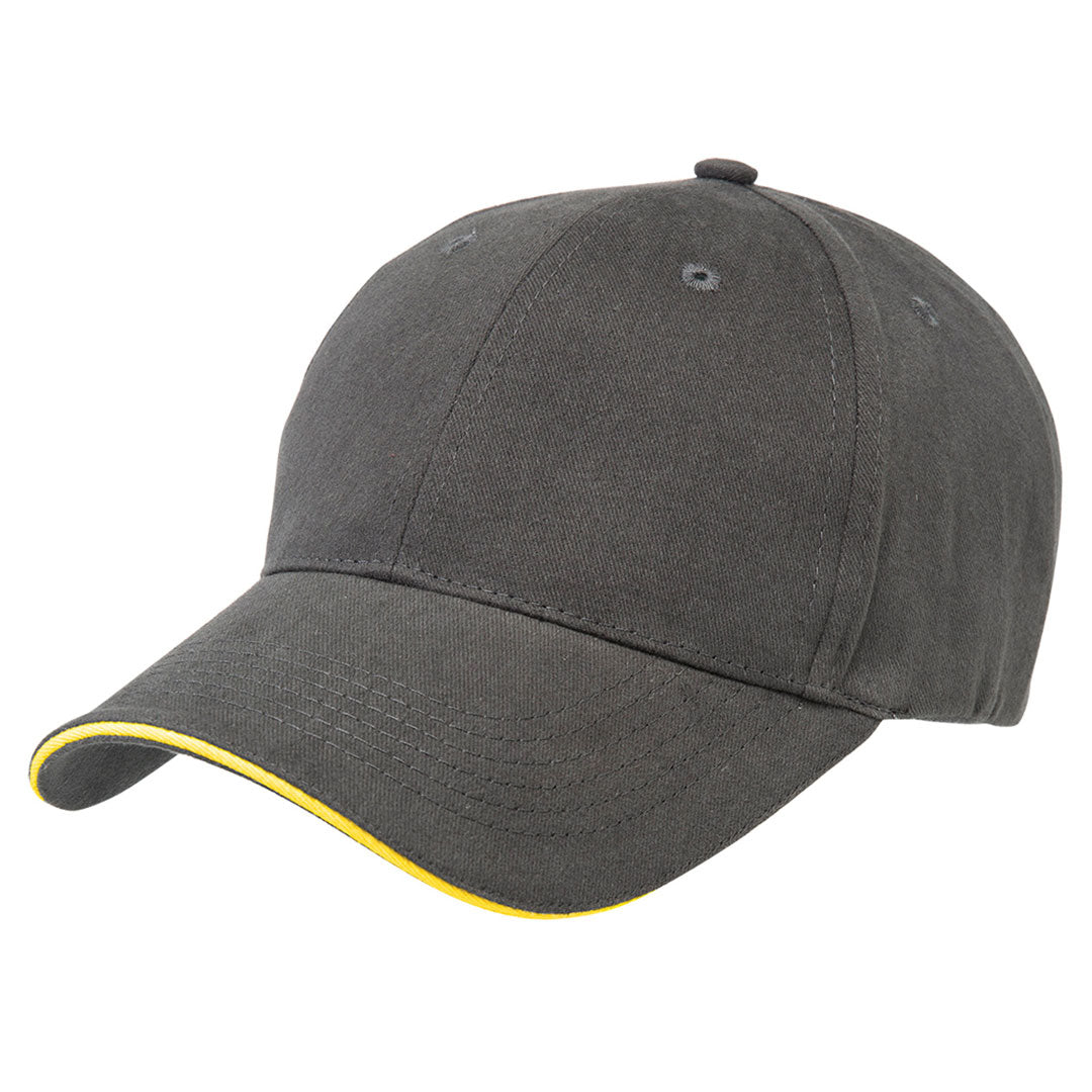 House of Uniforms The Premium Sandwich Cap | Adults Legend Charcoal/Yellow