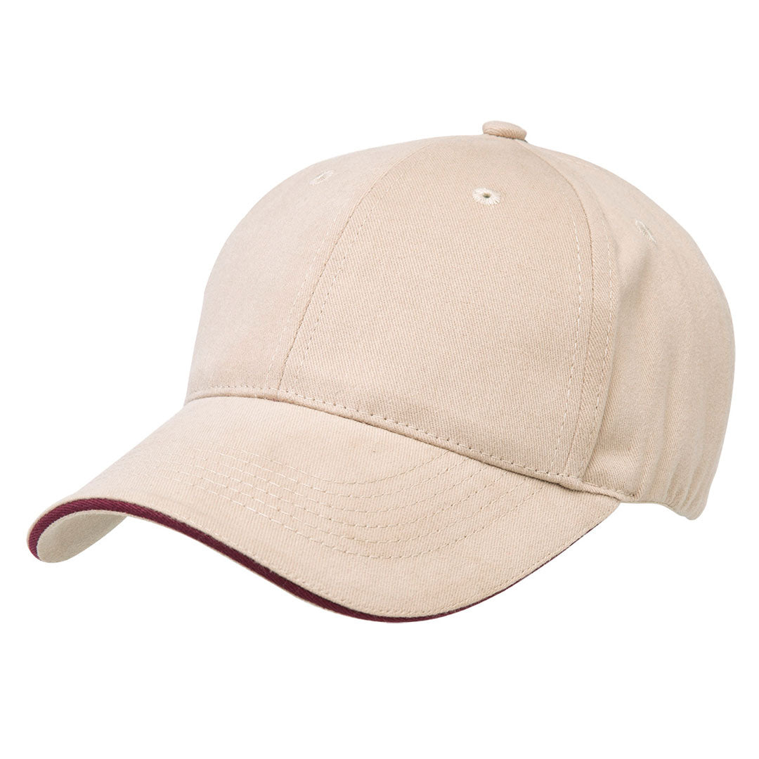 House of Uniforms The Premium Sandwich Cap | Adults Legend Natural/Maroon