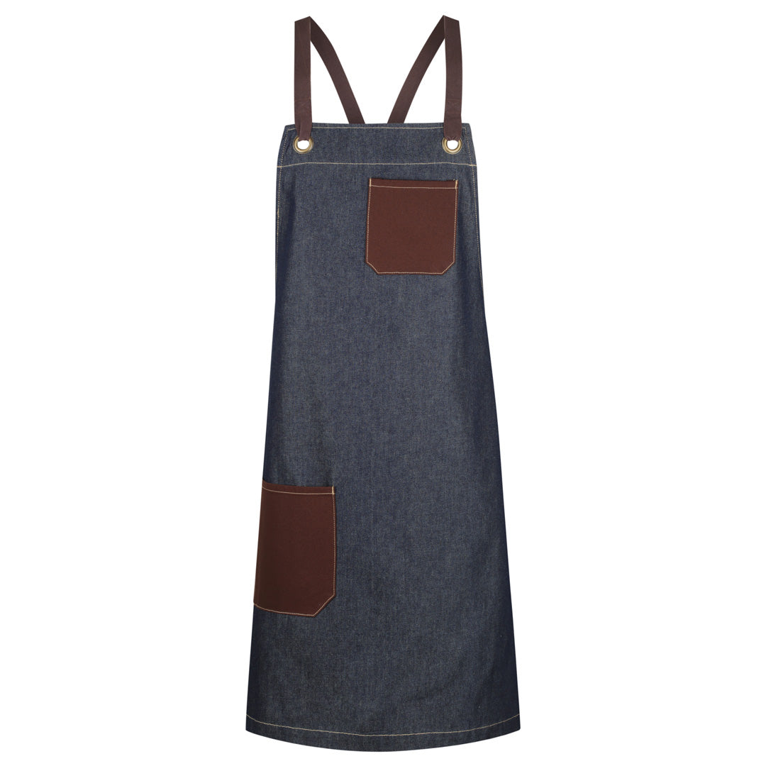 House of Uniforms The Brooklyn Apron | Cross Back Identitee Chocolate/Denim with Chocolate Strap