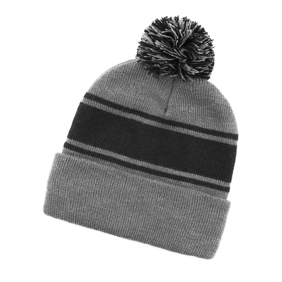 House of Uniforms The Thick Stripe Pom Pom Beanie | Unisex Grace Collection Grey/Black