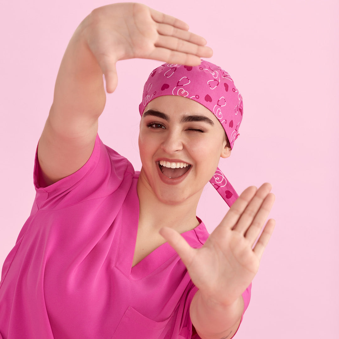 House of Uniforms The Pink Printed Scrub Cap | Unisex Biz Care