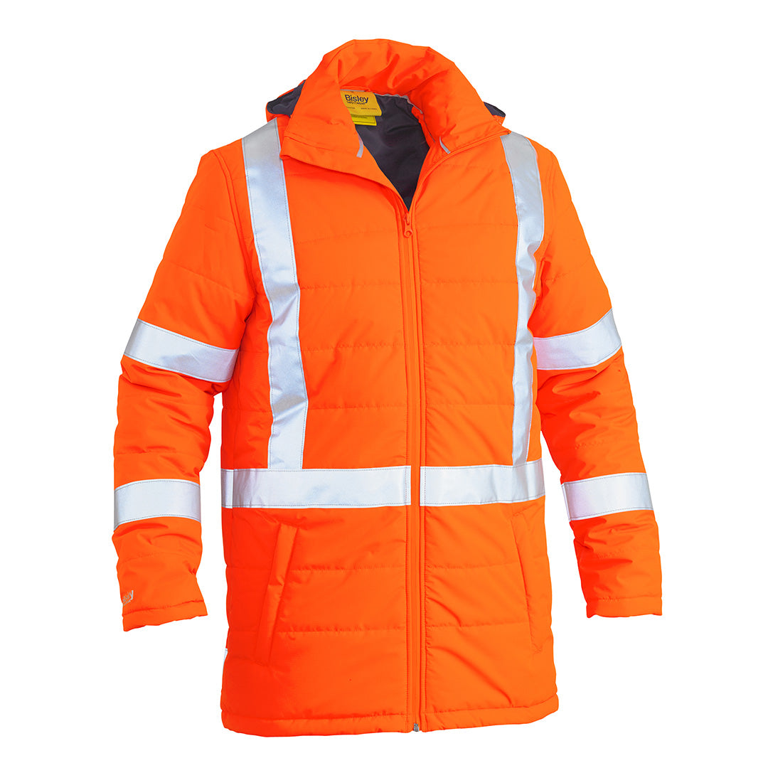 House of Uniforms The Taped Puffer Jacket with X back | Hi Vis | Mens Bisley Orange