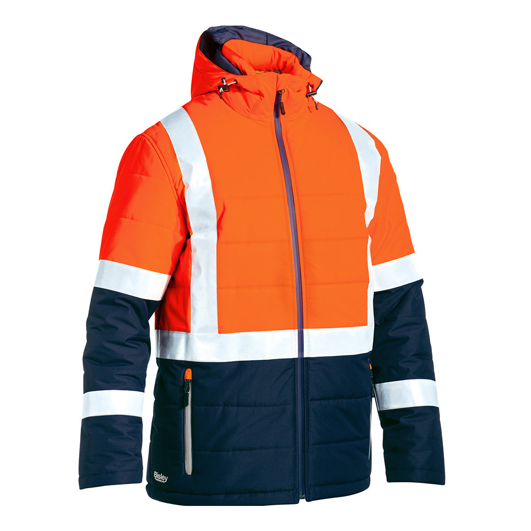 House of Uniforms The Taped Puffer Jacket | Hi Vis | Mens Bisley Orange/Navy