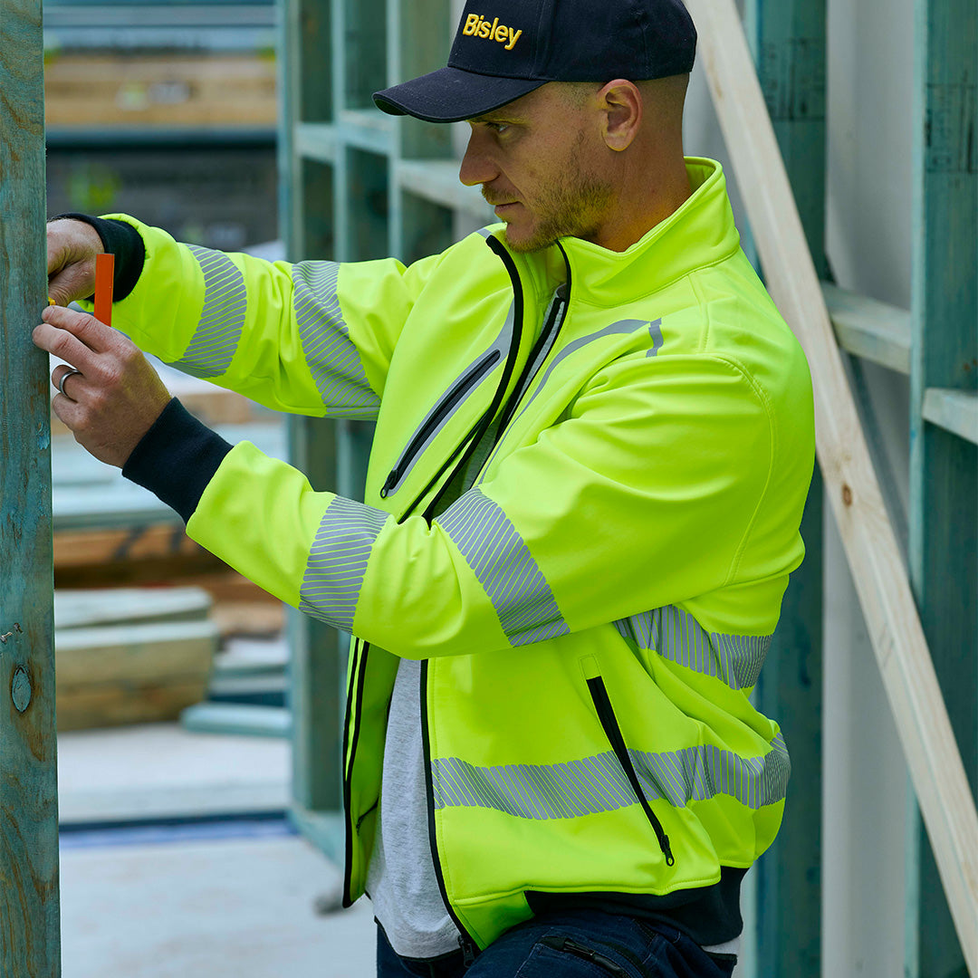 House of Uniforms The Taped Soft Shell Bomber Jacket | Hi Vis | Mens Bisley