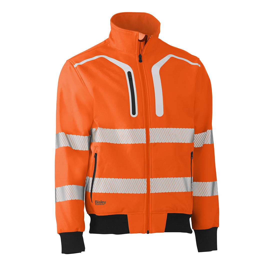 House of Uniforms The Taped Soft Shell Bomber Jacket | Hi Vis | Mens Bisley Orange/Navy