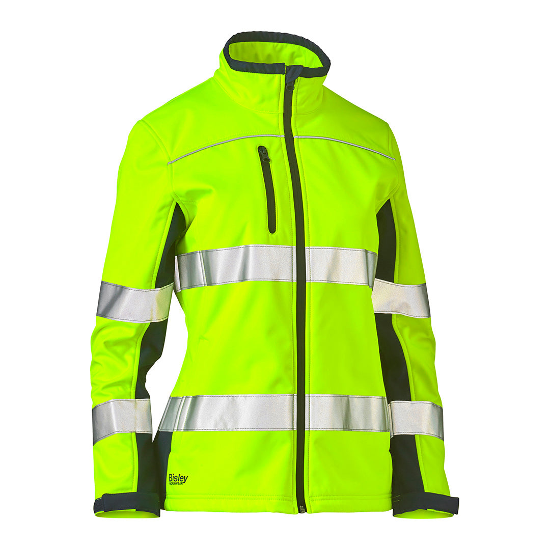 House of Uniforms The Taped Two Tone Hi Vis Soft Shell Jacket | Ladies Bisley Yellow/Navy