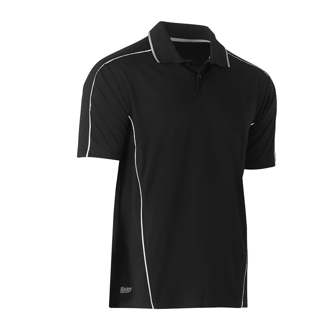 House of Uniforms The Cool Mesh Polo | Reflective Piping | Mens Bisley Black