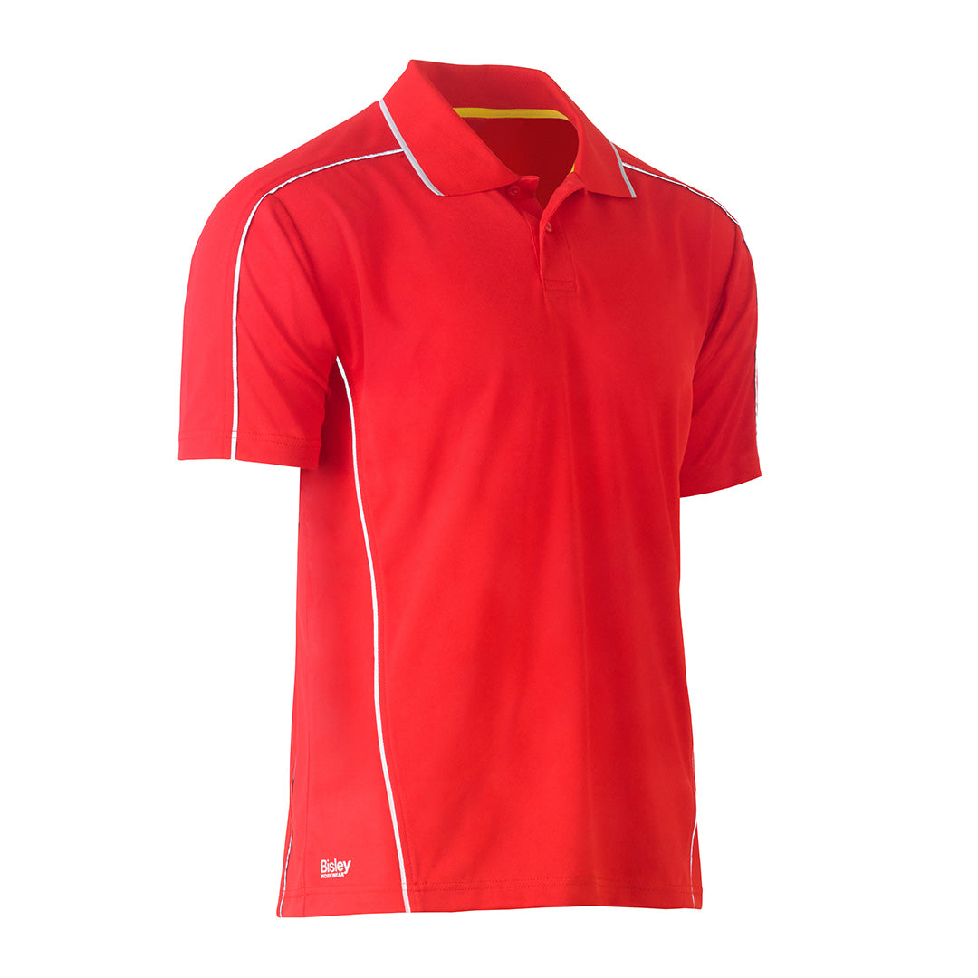 House of Uniforms The Cool Mesh Polo | Reflective Piping | Mens Bisley Red