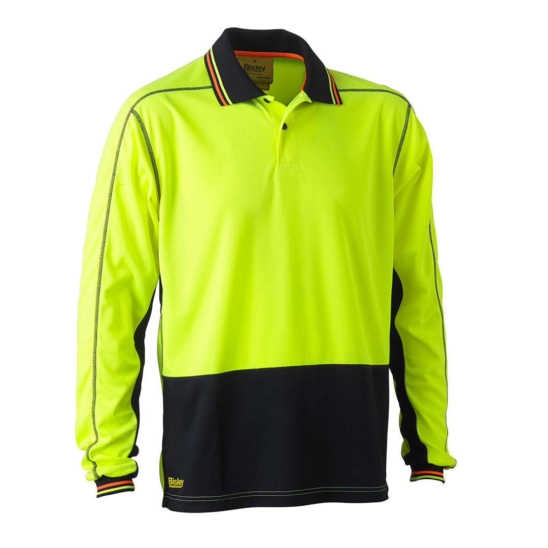 House of Uniforms The Hi Vis Polyester Mesh Polo | Long Sleeve | Mens Bisley Yellow/Navy