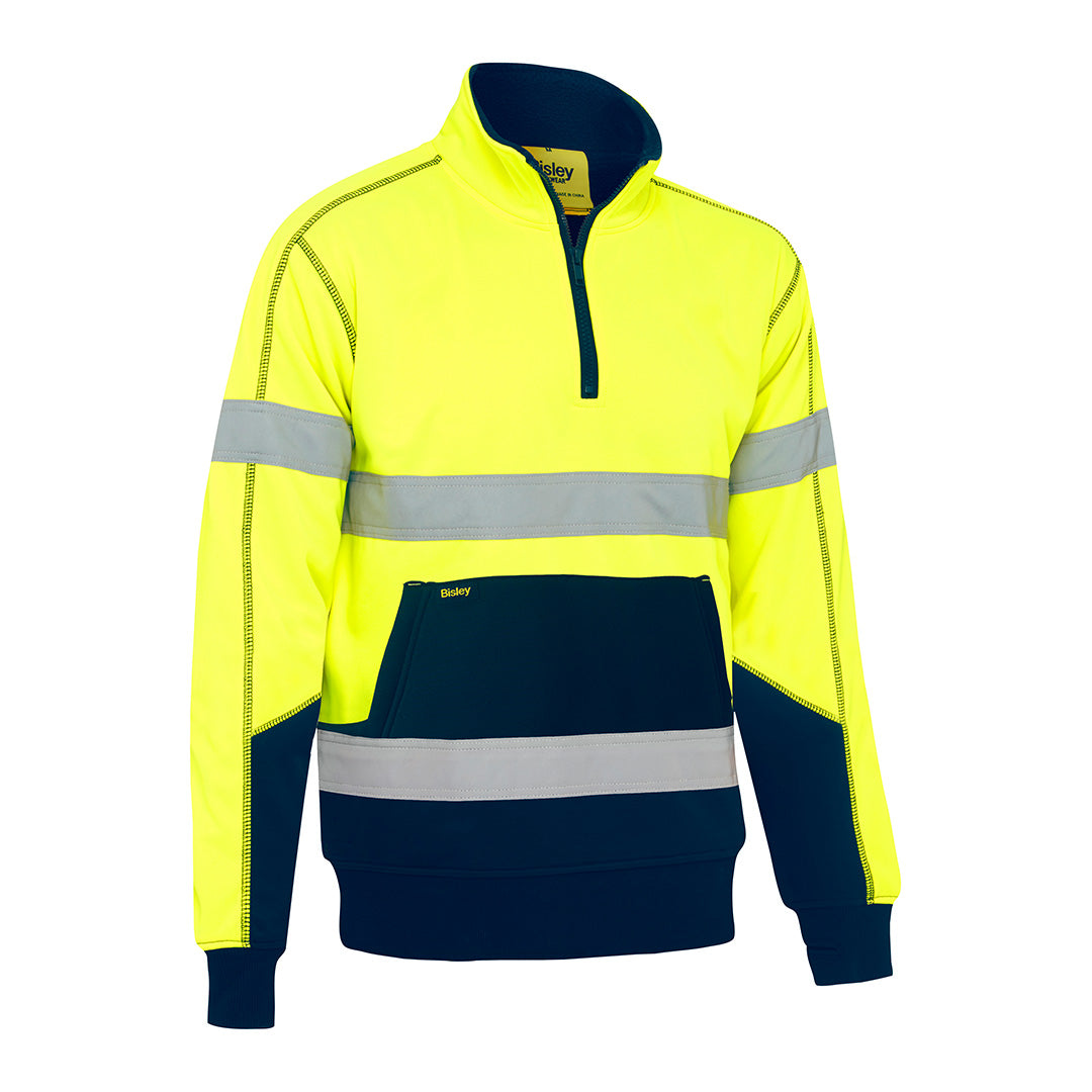 House of Uniforms The Taped 1/4 zip Fleece Pullover | Hi Vis | Mens Bisley Yellow/Navy
