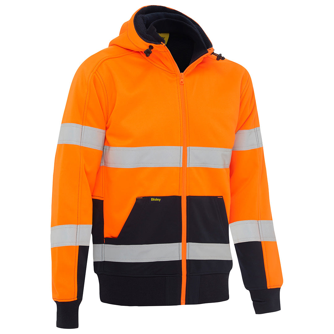 House of Uniforms The Taped Zip Fleece Hoodie | Hi Vis | Mens Bisley Orange/Navy