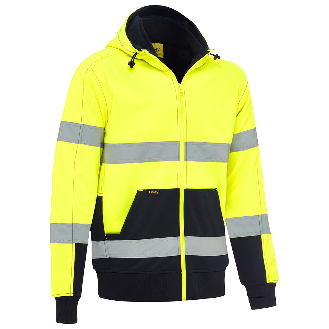 House of Uniforms The Taped Zip Fleece Hoodie | Hi Vis | Mens Bisley Yellow/Navy