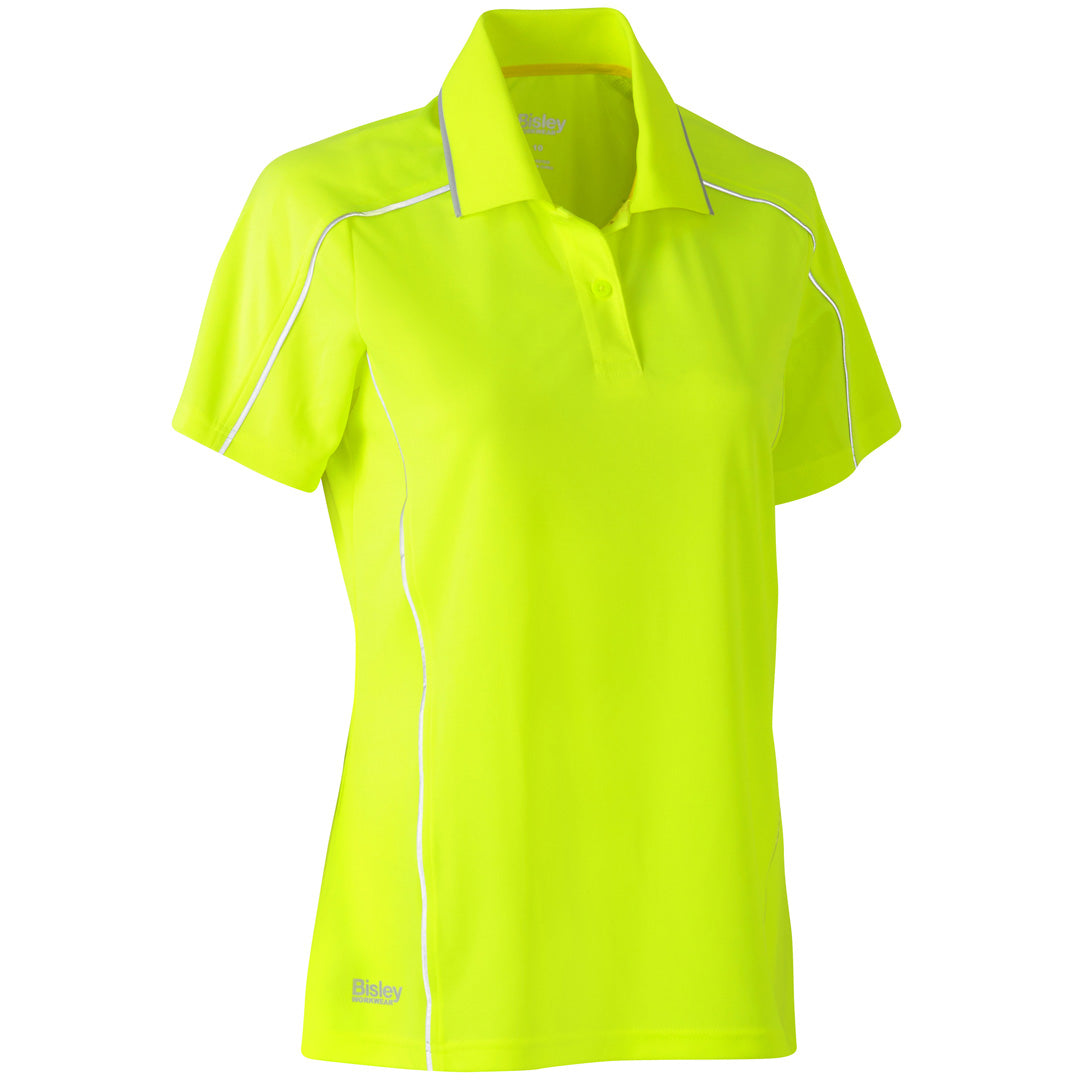 House of Uniforms The Cool Mesh Reflective Polo | Ladies Bisley Hi Vis Yellow