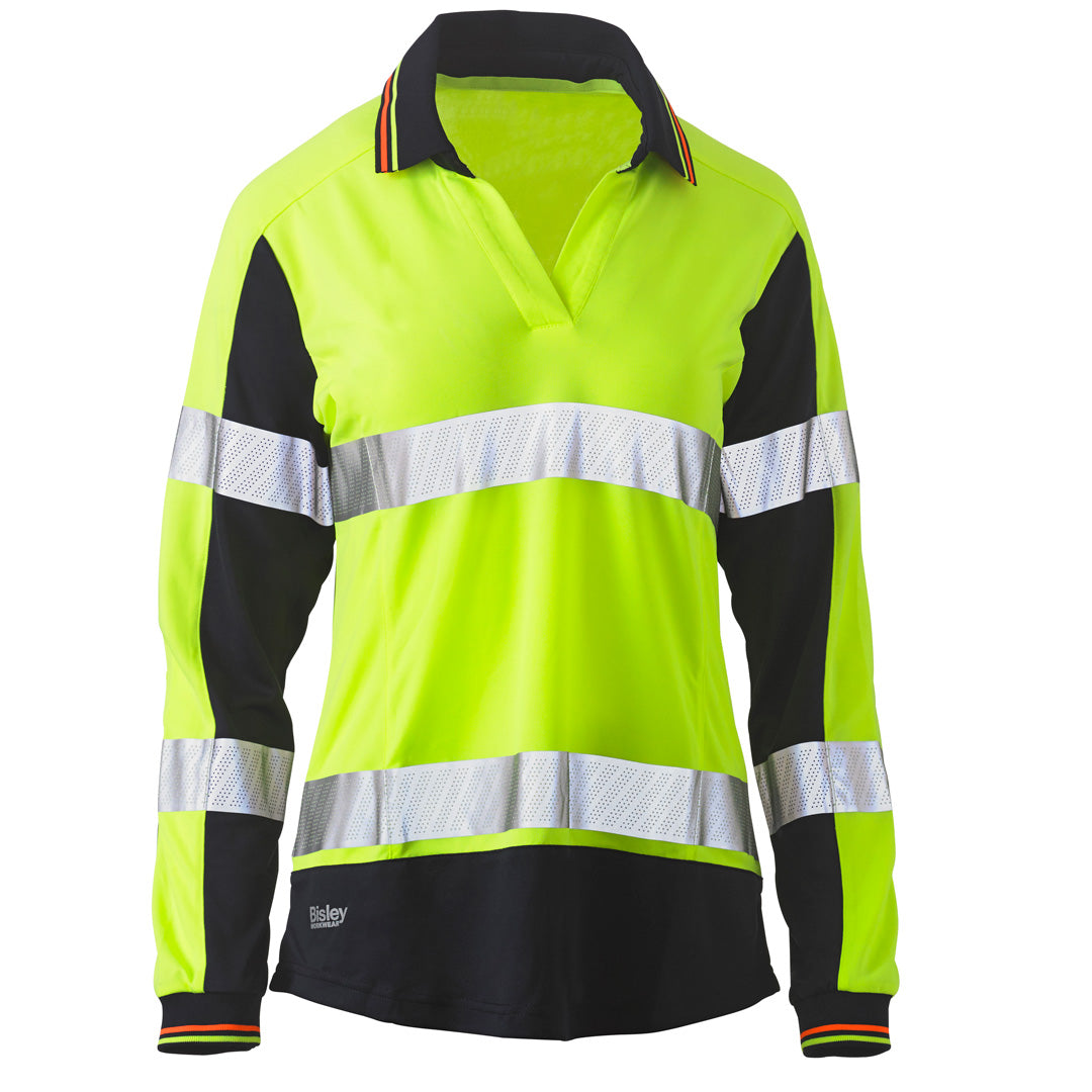 House of Uniforms The Two Tone Taped Hi Vis Polo | Long Sleeve | Ladies Bisley Hi Vis Yellow
