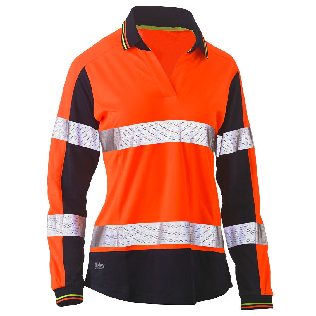 House of Uniforms The Two Tone Taped Hi Vis Polo | Long Sleeve | Ladies Bisley Orange