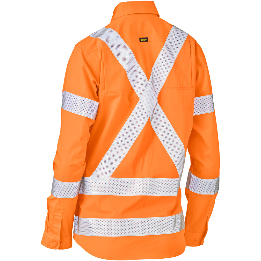 House of Uniforms The Hi Vis X Taped Shirt | Day Night | Long Sleeve | Ladies Bisley