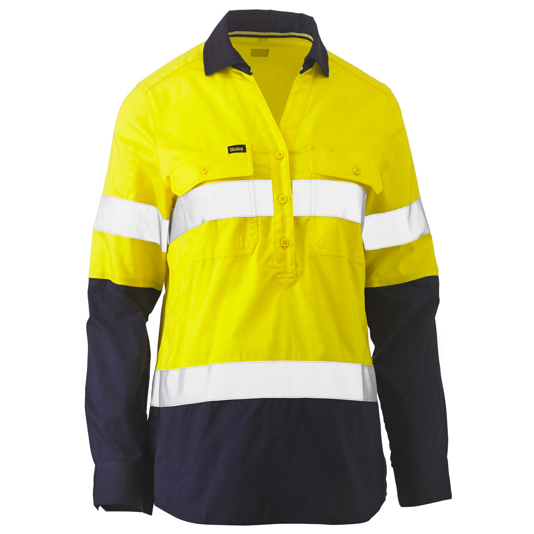 House of Uniforms The V Neck Closed Front Shirt | Day Night | Long Sleeve | Ladies Bisley Yellow/Navy