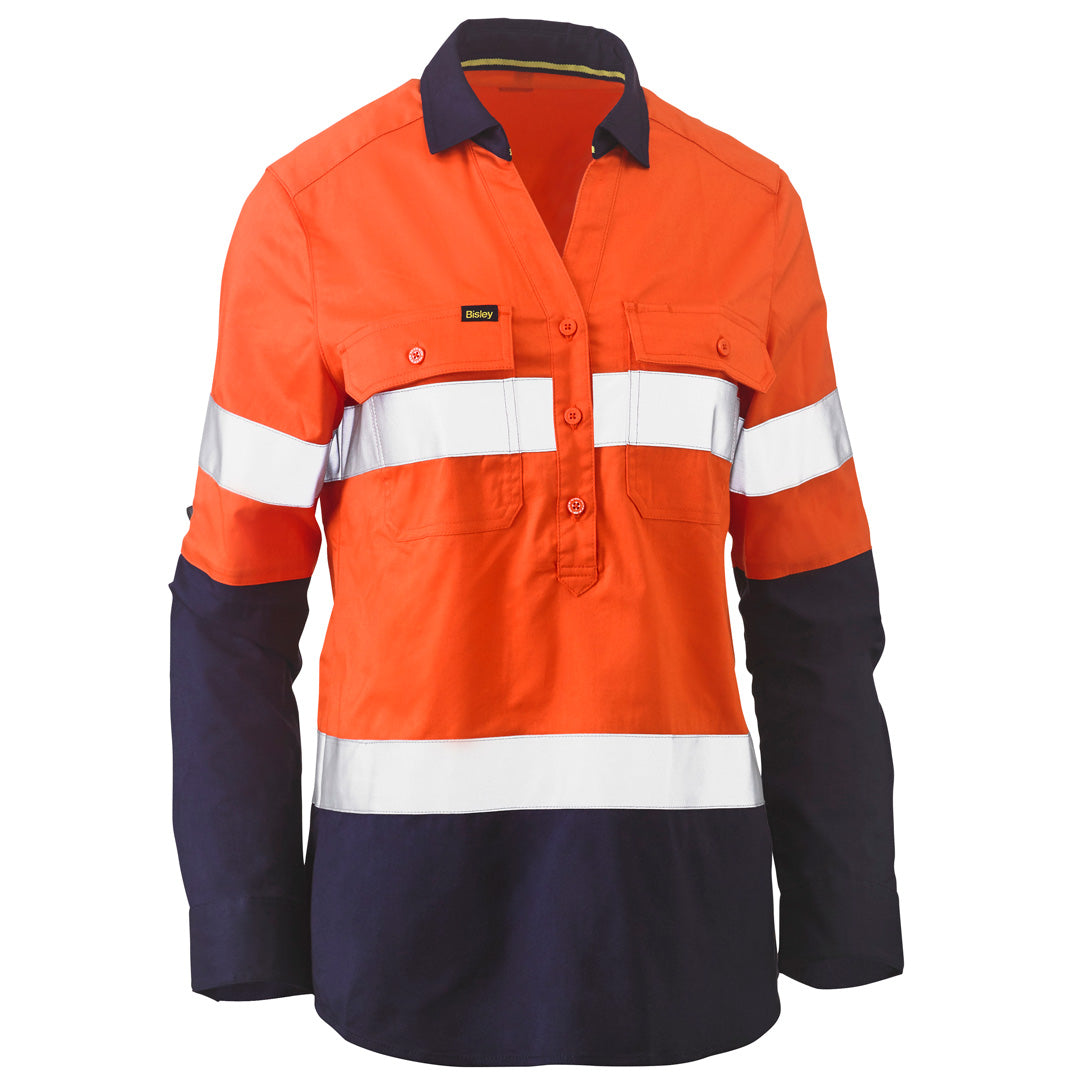 House of Uniforms The V Neck Closed Front Shirt | Day Night | Long Sleeve | Ladies Bisley Orange/Navy