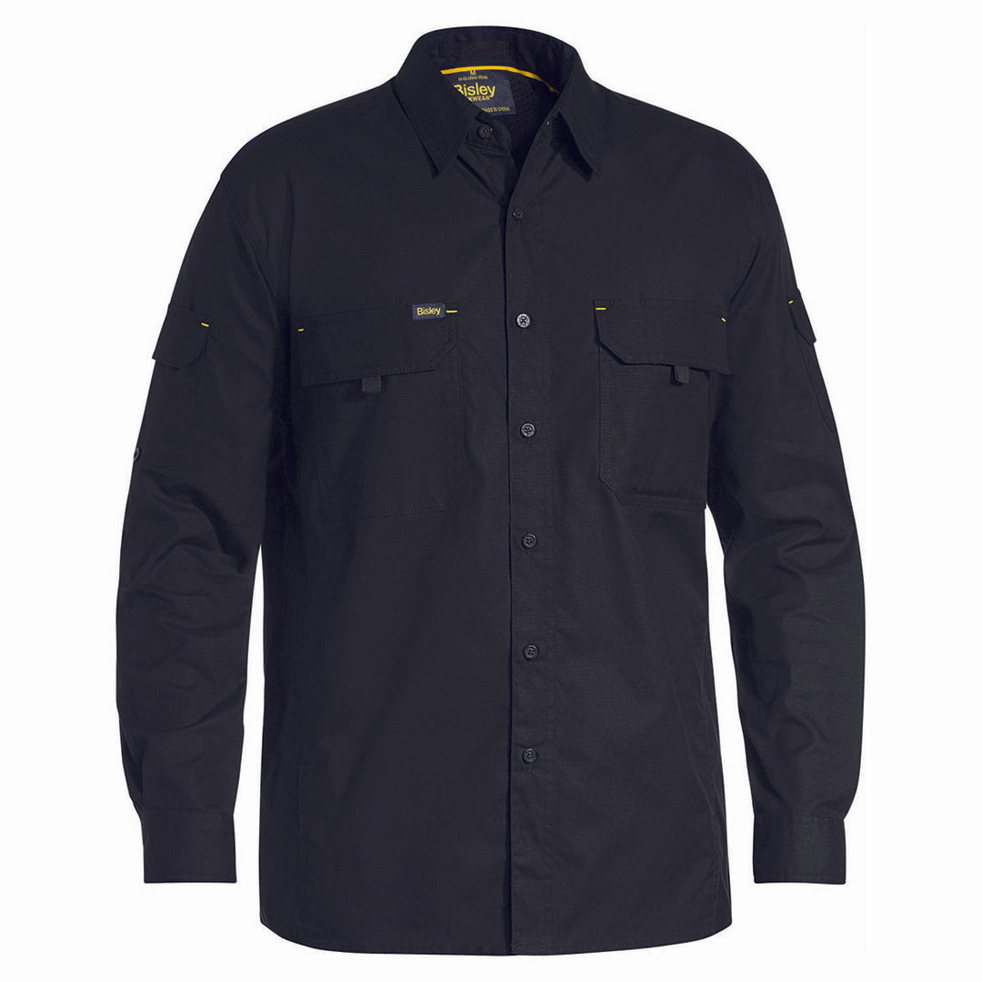House of Uniforms The X Airflow Rip Stop Shirt | Long Sleeve | Mens Bisley Black