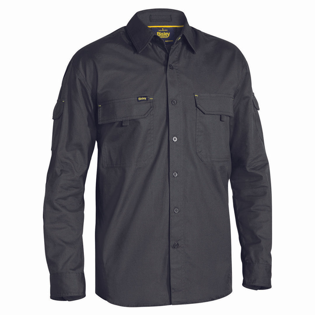 House of Uniforms The X Airflow Rip Stop Shirt | Long Sleeve | Mens Bisley Charcoal