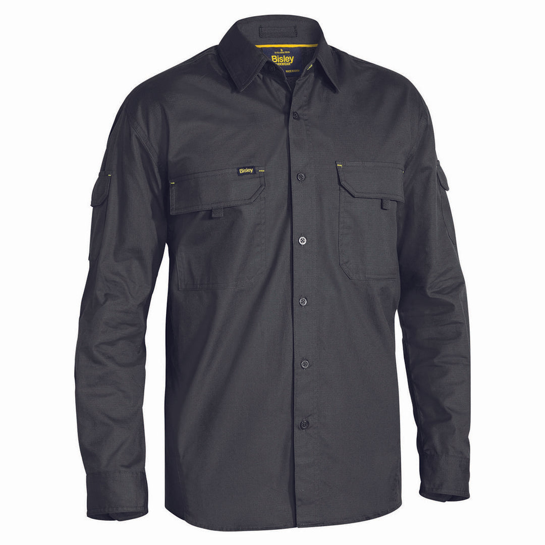 House of Uniforms The X Airflow Rip Stop Shirt | Long Sleeve | Mens Bisley Charcoal