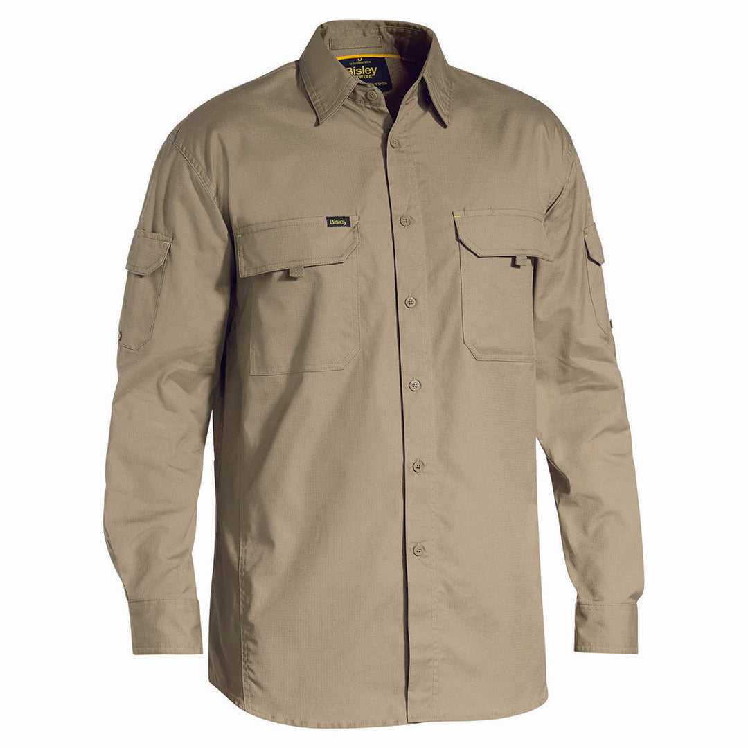 House of Uniforms The X Airflow Rip Stop Shirt | Long Sleeve | Mens Bisley Khaki
